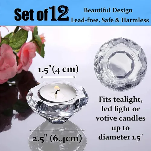 Vista 2 de GOLDEAL 12 portavelas de cristal transparente con forma de diamante, portavelas votivas para uso a granel para bodas, fiestas, cenas, decoración