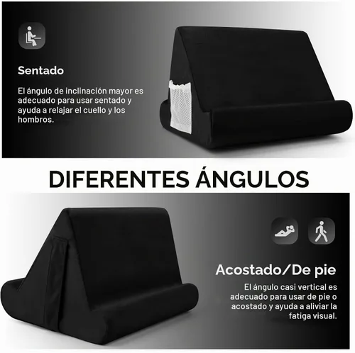 Vista 6 de Soporte universal para cojín para tablet, soporte perezoso multiángulo con bolsillo de red y soporte para teléfono opciones para regazo, rodilla