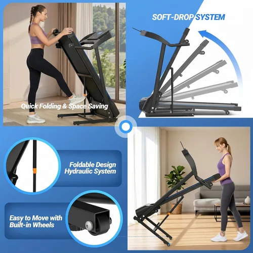 Vista 6 de ANCHEER Caminadora plegable resistente con inclinación, máquina de correr silenciosa de 4.5 HP con capacidad de 400 libras, cinta de correr que