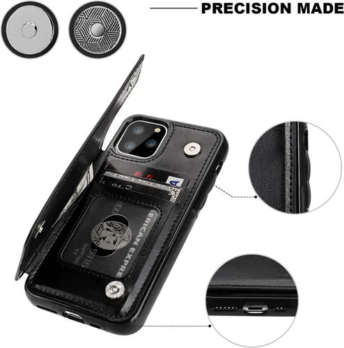 Vista 7 de OT ONETOP - Funda tipo cartera para iPhone 11 Pro con tarjetero y ranuras para tarjetas, doble cierre magnético y funda duradera a prueba de golpes