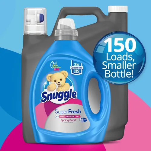 Vista 14 de Snuggle Suavizante líquido para telas, SuperFresh Spring Burst, elimina olores fuertes, concentrado 2 veces, 150 cargas (el tamaño puede variar)