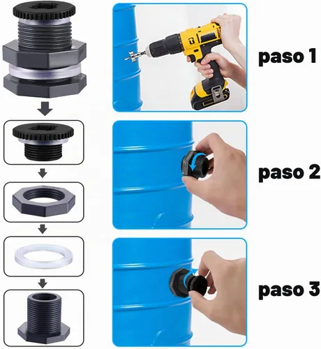 Vista 7 de Kit de accesorios de mamparo para barril de lluvia de 2 piezas con tapones y herramienta de sierra de corona, kit de conector de grifo de PVC de 1/2