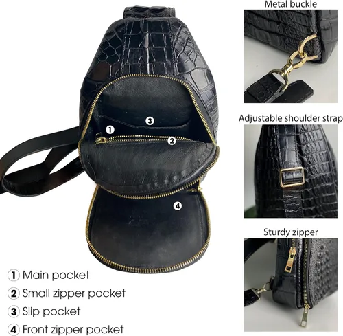 Vista 5 de Alligator Bolso cruzado de cuero para hombre, bolso de hombro para hombre, mochila pequeña para hombre, paquete elegante, Negro, M