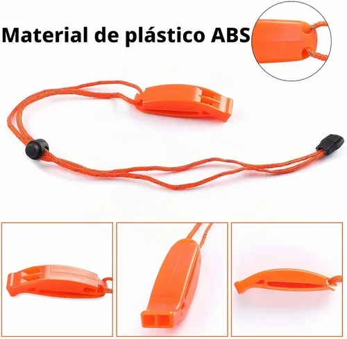 Vista 3 de JULBEAR 6 silbatos de supervivencia de seguridad con cordón reflectante ajustable, silbato de plástico de emergencia, silbato marino Naranja