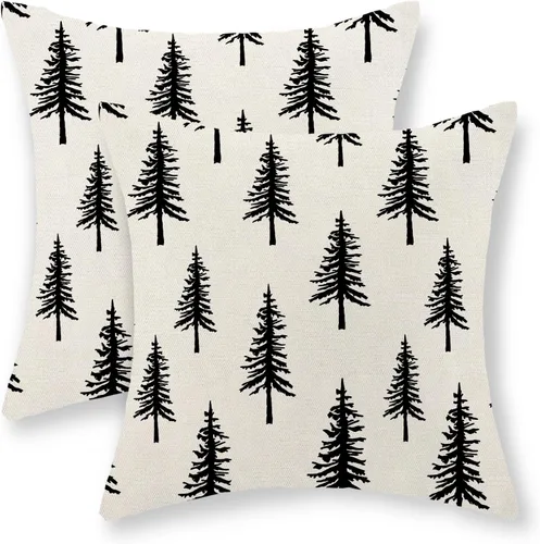 Vista 12 de Juego de 2 fundas de almohada navideñas de 16 x 16 pulgadas, fundas de almohada de lino color rojo con diseño de alces y ciervos de invierno