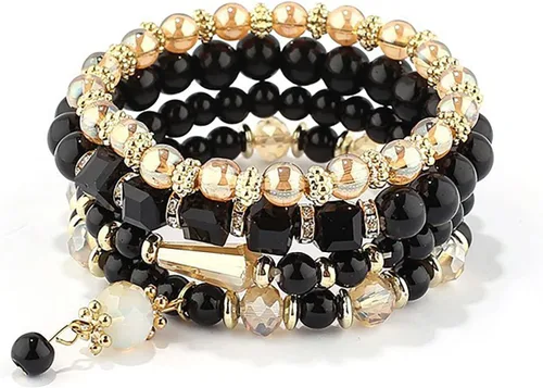 Vista 8 de Juego de aretes de joyería para mujer, pulseras apilables con cuentas para mujer, pulseras elásticas multicapa, joyería multicolor