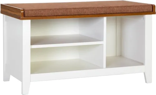 Vista 7 de MFSTUDIO Banco Organizador de Zapatos, Banco de Entrada para Zapatos Blanco con Asiento y Cojín Acolchado, Organizador de Zapatos Independiente