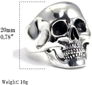 Vista 4 de COSUMOSU Anillos grandes de plata de ley 925 con diseño de calavera punk para hombre