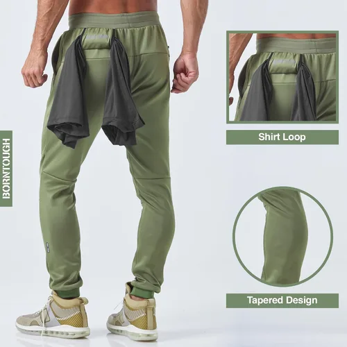 Vista 3 de Born Tough Pantalones deportivos de entrenamiento ajustados para hombre, para fisicoculturismo, gimnasio, pantalones deportivos con bolsillos