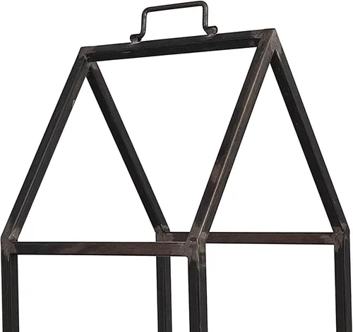 Vista 3 de Estante decorativo de leña moderno en forma de casa, ayuda de apilamiento alto para uso en y exteriores, estante de troncos de metal con asa