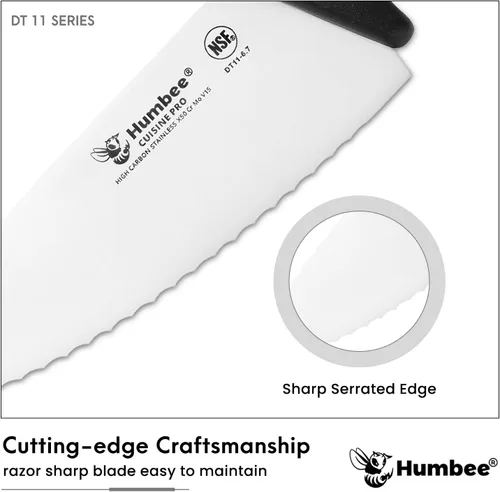 Vista 2 de Cuchillo de chef profesional con mango ergonómico – Cuchillo de cocina de acero inoxidable certificado NSF, dientes de onda dentada, hoja duradera