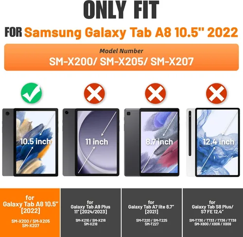 Vista 2 de SEYMAC stock Funda para Samsung Galaxy Tab A8 de 10.5 pulgadas, funda de protección contra caídas de cuerpo completo con protector de pantalla