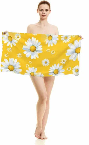 Vista 5 de oFloral White Daisy - Toallas de mano de algodón con flores de manzanilla, acuarela amarilla, floral, para jardín, plantas botánicas, toallas suaves
