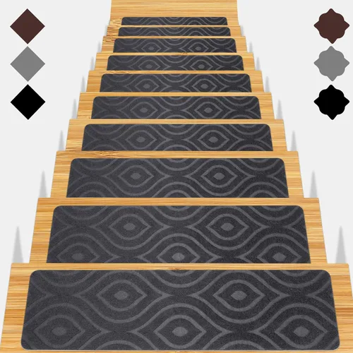 Vista 8 de Peldaños de escalera para escalones de madera, 15 unidades, 8 x 30 pulgadas, alfombras antideslizantes para interiores, para niños, ancianos
