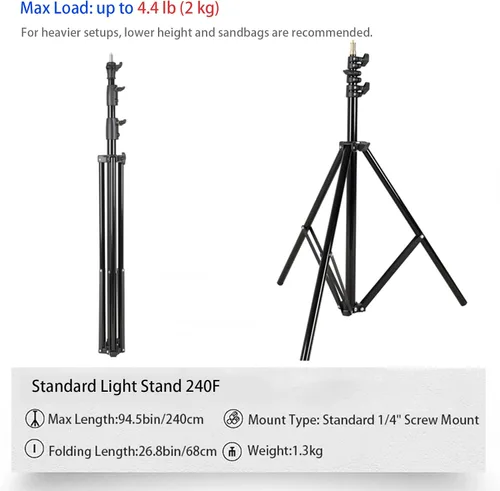Vista 2 de Godox Soporte de luz de aluminio ultraligero de 240 F Altura máxima de 94.5 pulgadas, carga de 4.4 libras Compacto 26.8 pulgadas plegado Ideal