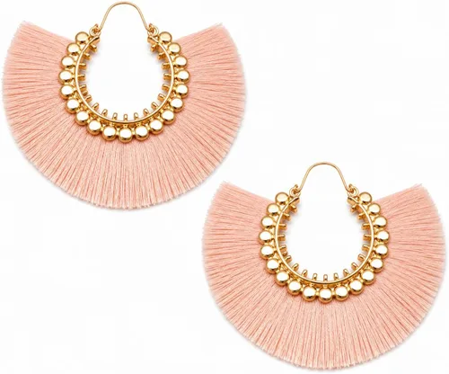 Vista 9 de Aretes de aro con borla, aretes colgantes de hilo de declaración, elegantes aretes largos con flecos, ligeros, largos y con gancho francés, para un