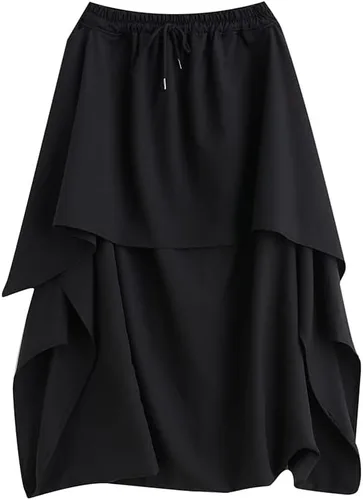 Vista 5 de ellazhu Pantalones de pierna ancha de color sólido para mujer, falda con bolsillos laterales, ropa casual de descanso, estilo culotte, pantalones
