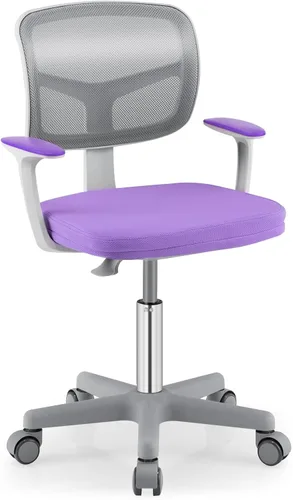 Vista 15 de Giantex Silla de escritorio para niños, silla rodante ergonómica ajustable con reposapiés y apoyabrazos abatibles, silla de oficina para niños