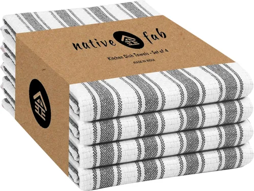 Vista 32 de Native Fab Toallas de Cocina de Algodón 100% Beige - 16x26 pulgadas - Juego de 12 - Toallas de Platos con Tejido de Canasta a Rayas para Limpiar