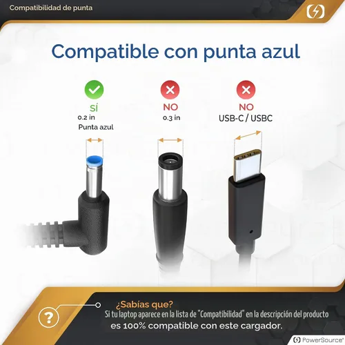 Vista 2 de PowerSource Adaptador de CA HP Smart Blue Tip de 19.5V 65W 45W Certificado UL de 14 Pies de Largo para Muchos Modelos Incluyendo X360 Pavilion