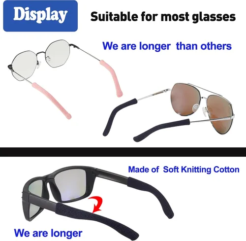 Vista 6 de Cojín de oreja para lentes de longitud más larga con algodón de punto suave, agarre elástico antideslizante para gafas, puntas de patillas de lentes
