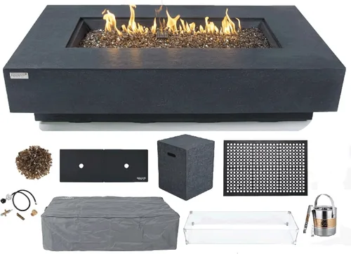 Vista 41 de Elementi+ Mesa de Fuego de Gas Colorado de Hormigón Fundido de 56" Rectangular, Hoguera al Aire Libre con Ignición Electrónica Incluye Cubierta