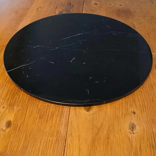 Vista 7 de Bandeja de servir para otomano redonda de piedra de mármol negro pieza central moderna para mesa de cocina y baño decoración organizadora del hogar