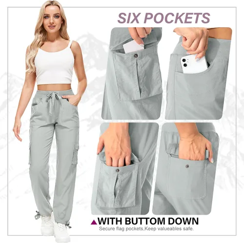 Vista 3 de Pantalones cargo para mujer, ligeros, de secado rápido, UPF 50, viajes, golf, safari, senderismo, verano