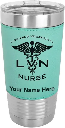 Vista 21 de LaserGram Vaso aislado al vacío de 20 onzas, con licencia LVN, enfermera vocacional, grabado personalizado incluido (cuero sintético, estilo béisbol)
