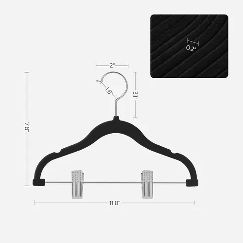 Vista 6 de SONGMICS Paquete de 30 perchas para pantalones de bebé con clips, perchas para niños con 6 separadores de ropa, perchas antideslizantes para ropa
