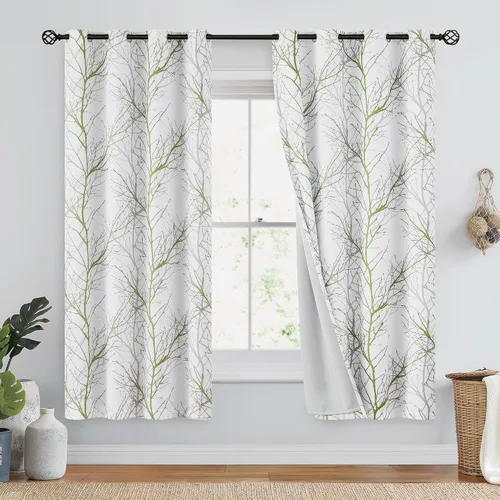 Vista 19 de FMFUNCTEX Cortinas 100% opacas para dormitorio, cortinas de ramas de árbol blanco y negro de 54 pulgadas de largo para sala de estar, cortinas