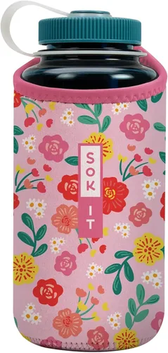 Vista 235 de Sok It BotlSok Funda para botella de agua con cubierta de neopreno aislante (Floral abstracto, se ajusta a CamelBak o Nalgene de 12 onzas)