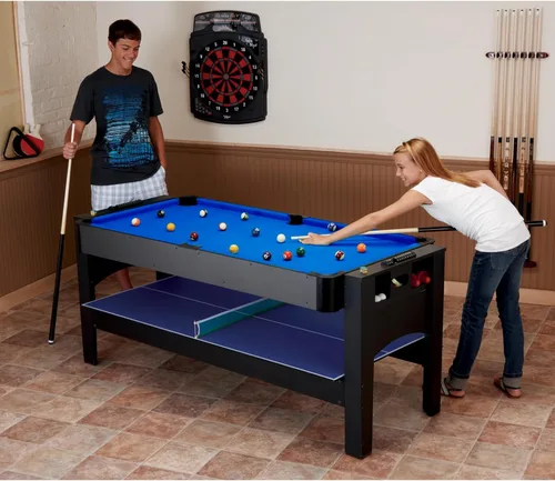 Vista 4 de Fat Cat 3-in-1 6' Flip Multi-Game Table Campo de juego de tela azul