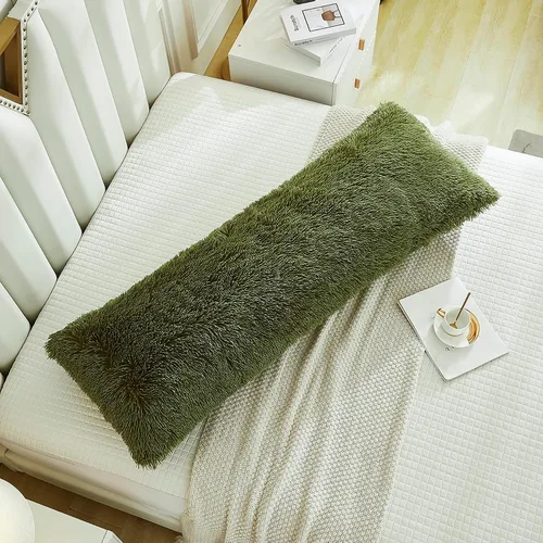 Vista 3 de Funda de almohada corporal de piel sintética Shaggy Fluffy 21"x54" con cierre de botón, funda de almohada de terciopelo, funda de almohada larga