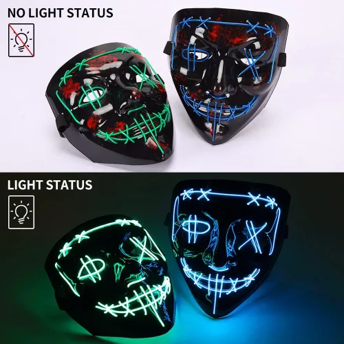 Vista 4 de GAOMON Máscara de Halloween con luz LED, máscara aterradora para festivales, cosplay, disfraces de Halloween, fiestas de máscaras, carnaval