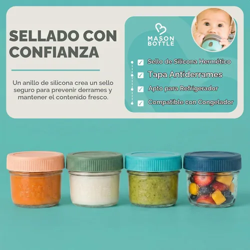 Vista 3 de Mason Bottle Tarros de almacenamiento de leche materna de vidrio con tapas