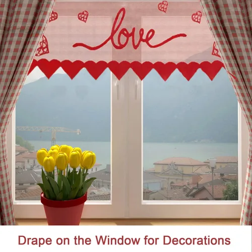 Vista 7 de Bufanda de manto de corazón rojo para decoración de chimenea, cubierta de mantel de encaje para decoración del hogar, sala de estar, decoración