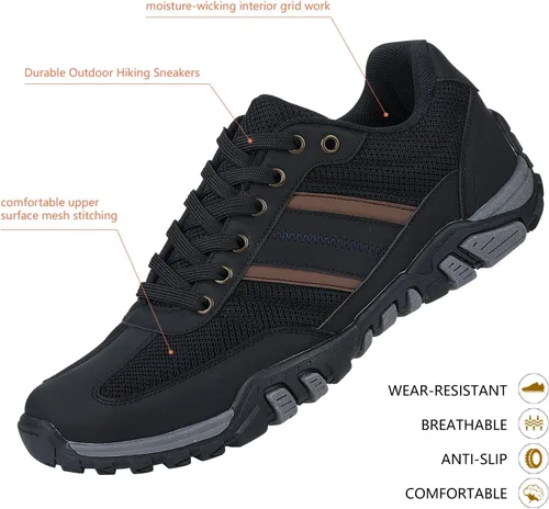 Vista 7 de Zapatos de senderismo antideslizantes para hombre, cómodos zapatos de senderismo bajos para caminar al aire libre, zapatos de trabajo transpirables