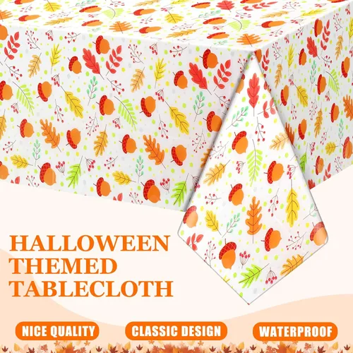 Vista 3 de Newwiee Paquete de 3 manteles de Acción de Gracias de 108 x 54 pulgadas, manteles de plástico desechables de otoño, mantel rectangular impermeable