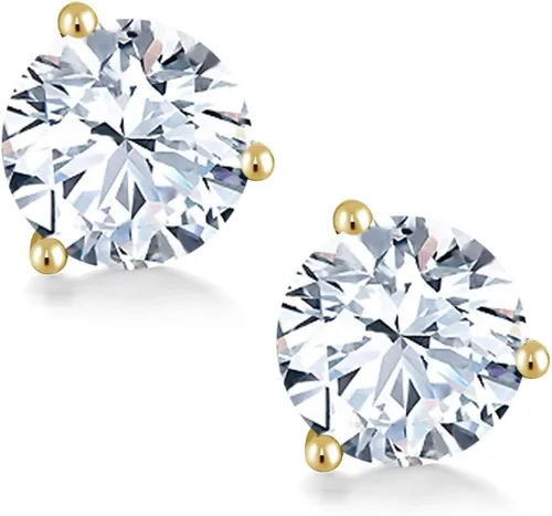Vista 31 de Gem Stone King Aretes de oro de 14 quilates, 0.236 in, piedra natal redonda, Martini, 3 puntas, aretes de oro para mujer