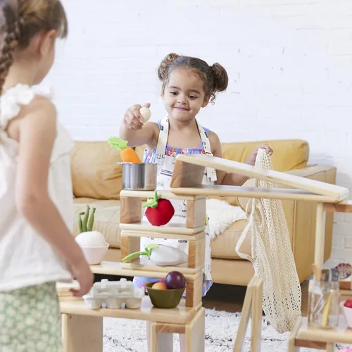 Vista 8 de ECR4Kids - Juego de bloques y arcos apilables de madera, juguetes Montessori, natural, 18 piezas