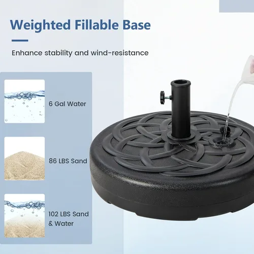 Vista 5 de Tangkula Soporte de base de paraguas rellenable, relleno de agua y arena, soporte de peso resistente para sombrilla de patio de 1.5 a 1.9 pulgadas