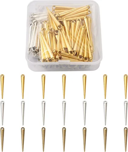 Vista 12 de 150 dijes de cuentas con forma de espiga, estilo tibetano, forma de cono de bala larga, para manualidades, collares, aretes, joyería