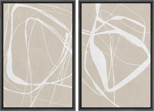 Vista 108 de SIGNWIN Lienzo enmarcado para pared, juego de arte de collage de ondas en espiral de mediados de siglo, formas abstractas, acogedor, neutro
