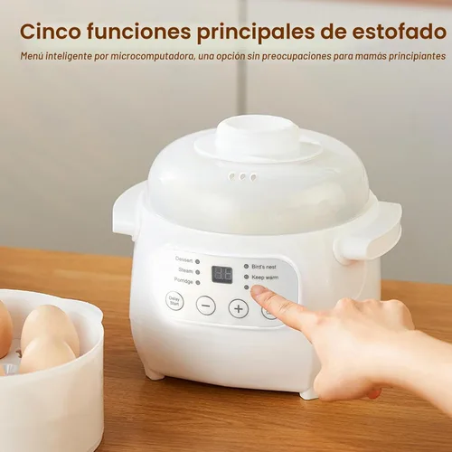 Vista 5 de Mini olla de cocción de cerámica de 200 W, olla eléctrica de sopa de gachas de avena de 1 litro con sobrecalentamiento y apagado automático