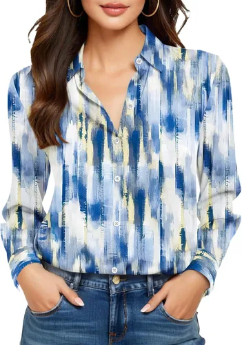 Vista 42 de Camisas sin planchado y sin arrugas para mujer, con botones, de manga larga, de seda de morera, blusas casuales para el trabajo