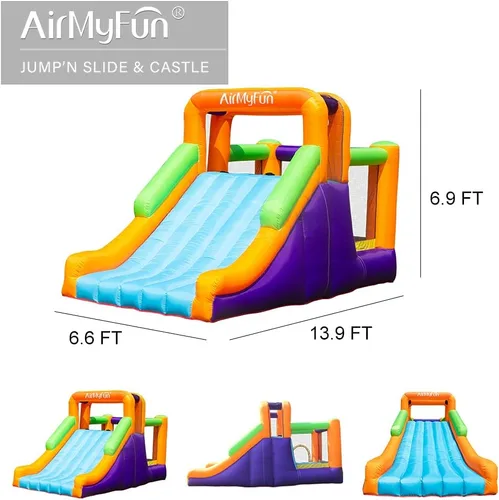 Vista 4 de AirMyFun Casa inflable de rebote para niños pequeños para interiores y exteriores, casa de rebote ancha para niños grandes con soplador de 450 W