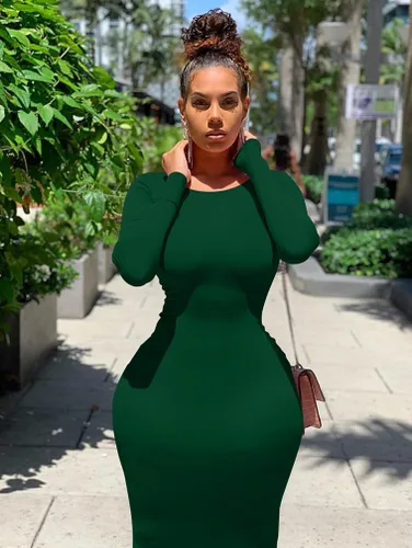 Vista 5 de Vestido sexi ceñido al cuerpo para mujer, vestido midi tipo lápiz de manga larga y cuello redondo para trabajo y oficina