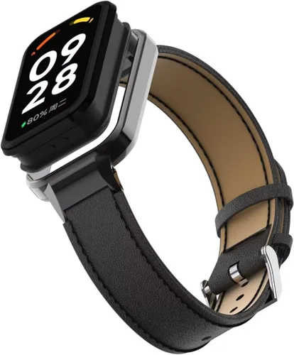 Vista 3 de Compatible con Xiaomi Redmi Band 2 Bandas, correa de repuesto de cuero para pulsera con marco de metal para Xiaomi Smart Band 8 Active
