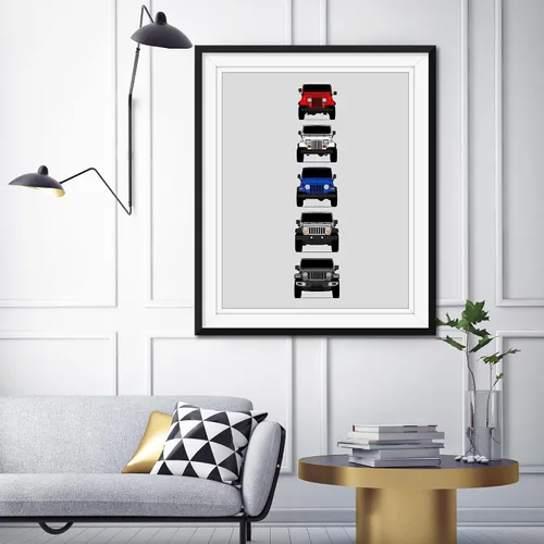 Vista 3 de Custom Car Posters Póster hecho a mano compatible con Jeep Wrangler Generations e impresión de CJ, YJ, TJ, JK, JL, estadounidense, 8 x 10 pulgadas